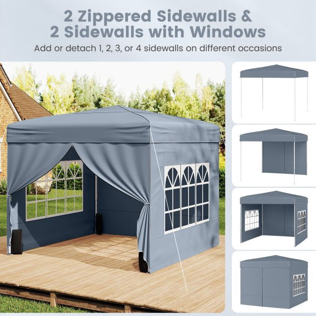 10x10 Pop Up Canopy Tent With 4 Sidewalls, Gray
