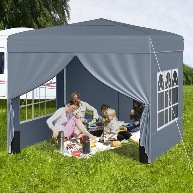 10x10 Pop Up Canopy Tent With 4 Sidewalls, Gray