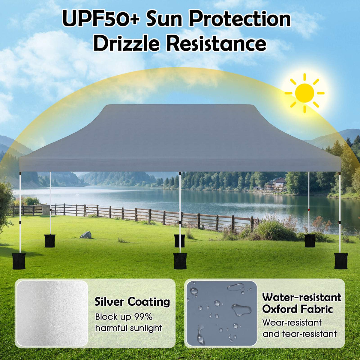 10x20 Pop-Up Canopy Tent, Adjustable Height, Carry Bag
