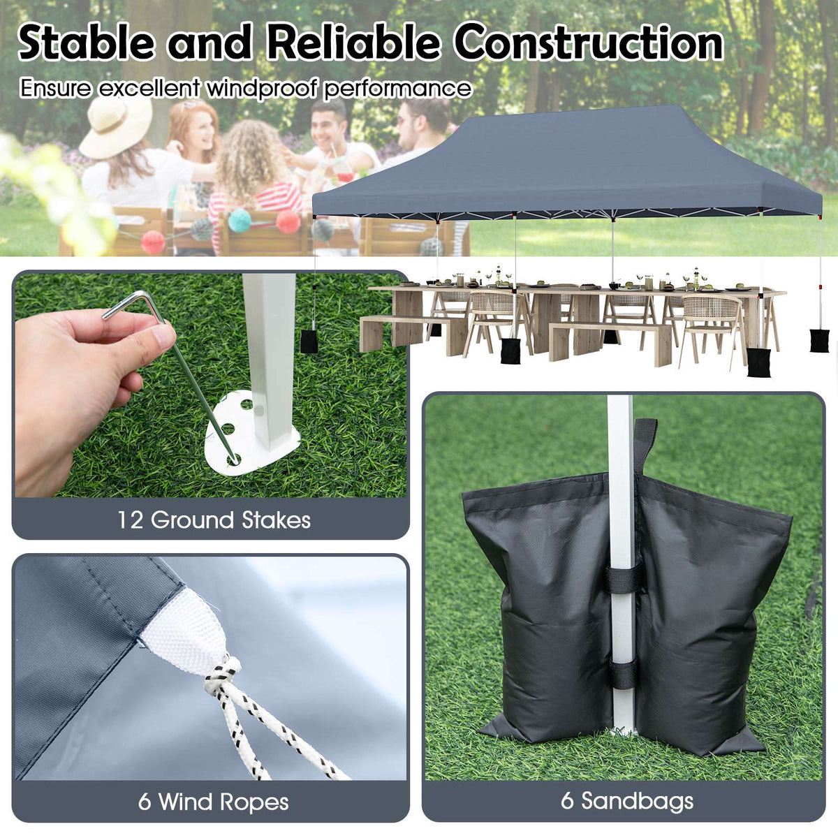 10x20 Pop-Up Canopy Tent, Adjustable Height, Carry Bag