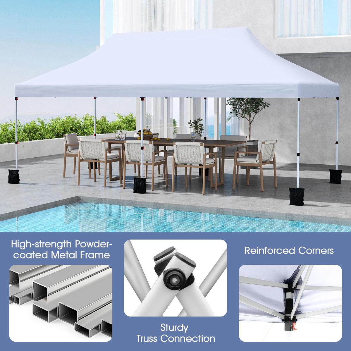 10x20 Pop Up Canopy Tent – Adjustable Height, Carry Bag, White