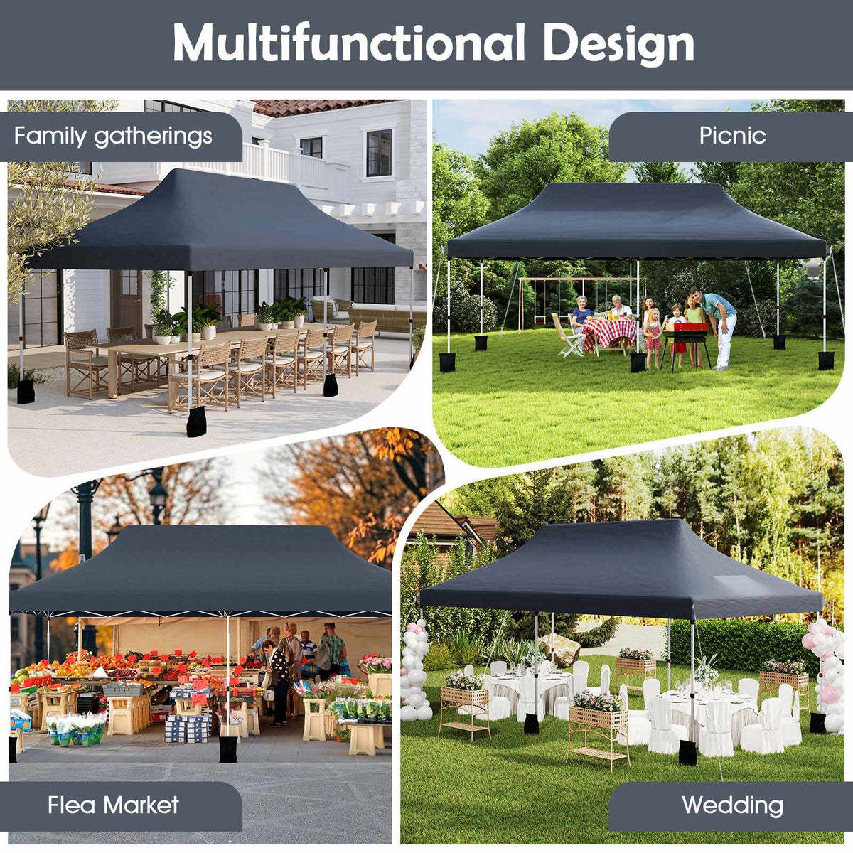 10x20 Pop-Up Canopy Tent, Water-Resistant, Carry Bag