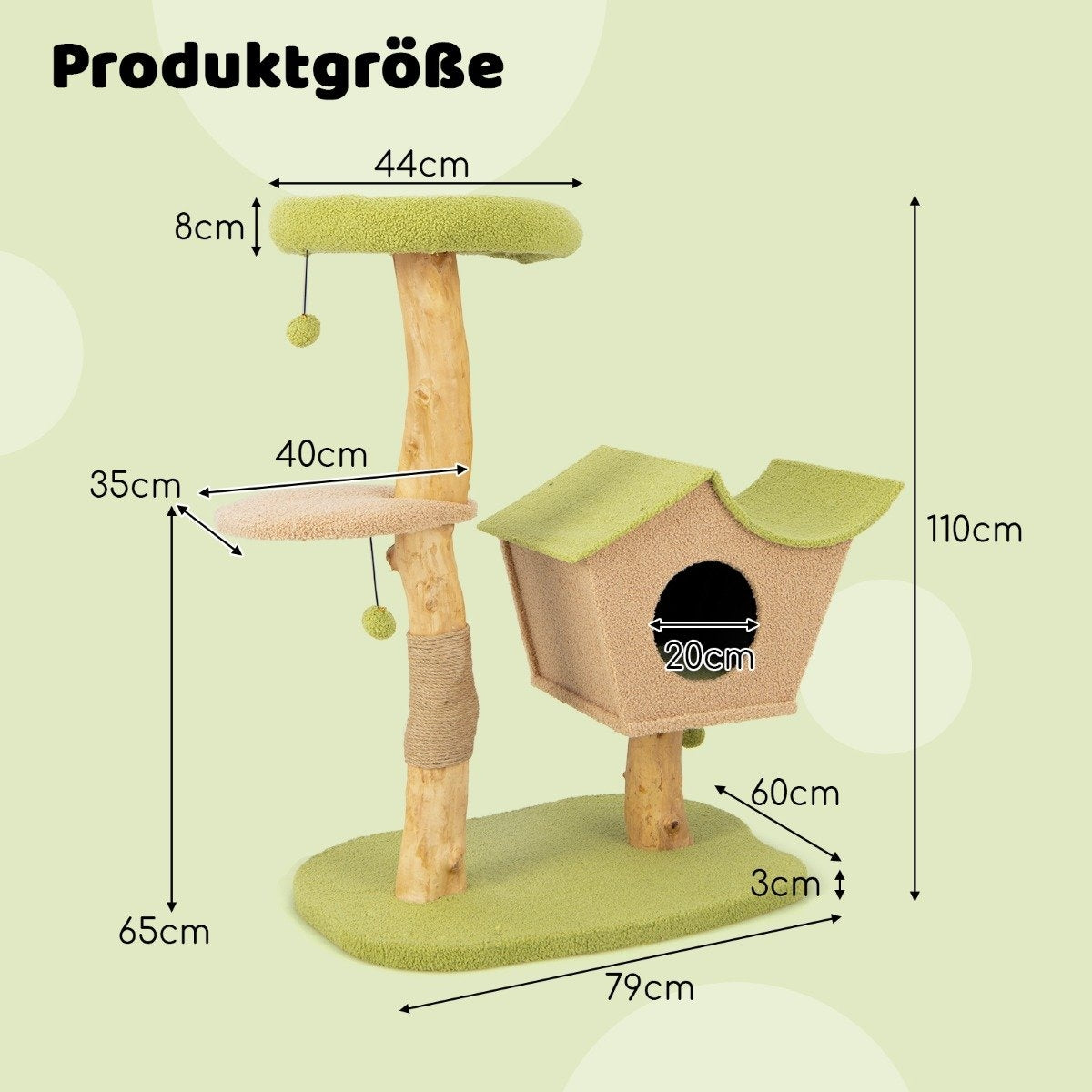110 cm large wooden scratching post cat tower with padded seat house scratching post green 79 x 60 x 110 cm