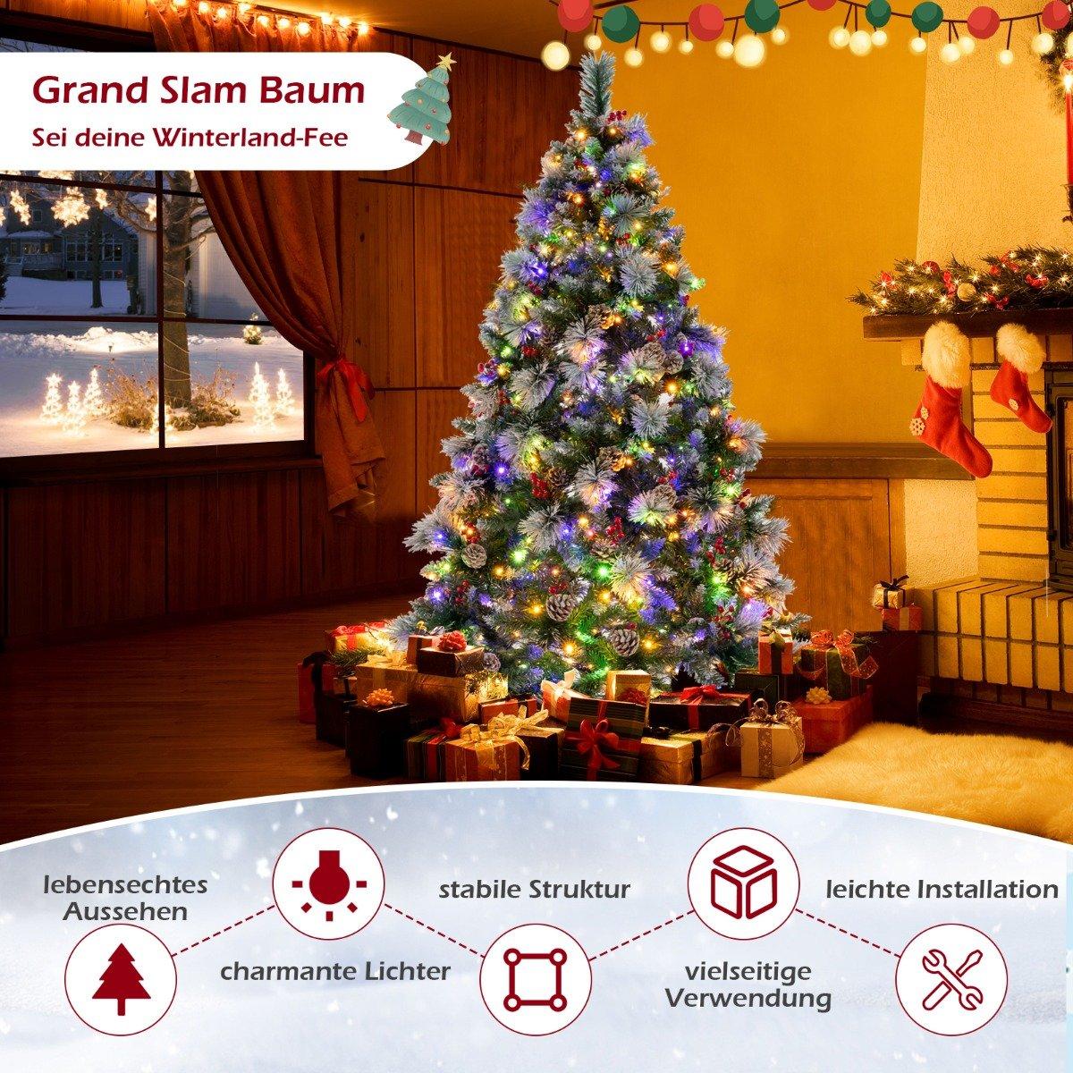 Ø110 x 185 cm Illuminated Christmas tree with pine needles green + white