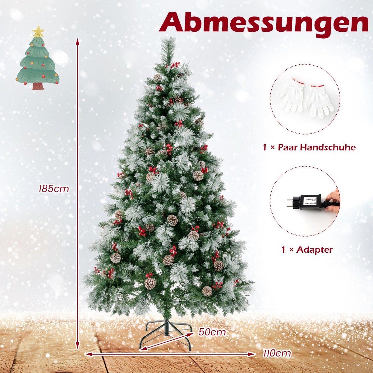 Ø110 x 185 cm Illuminated Christmas tree with pine needles green + white
