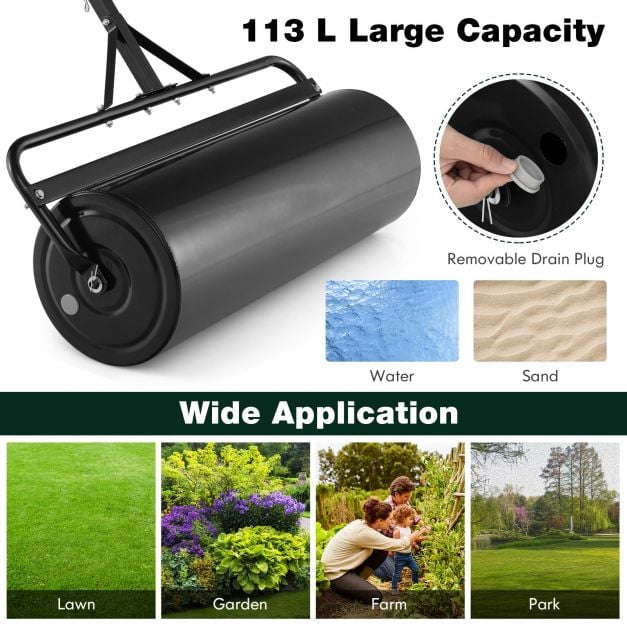 113L Fillable Push-Tow Lawn Roller, Powder-Coated Metal