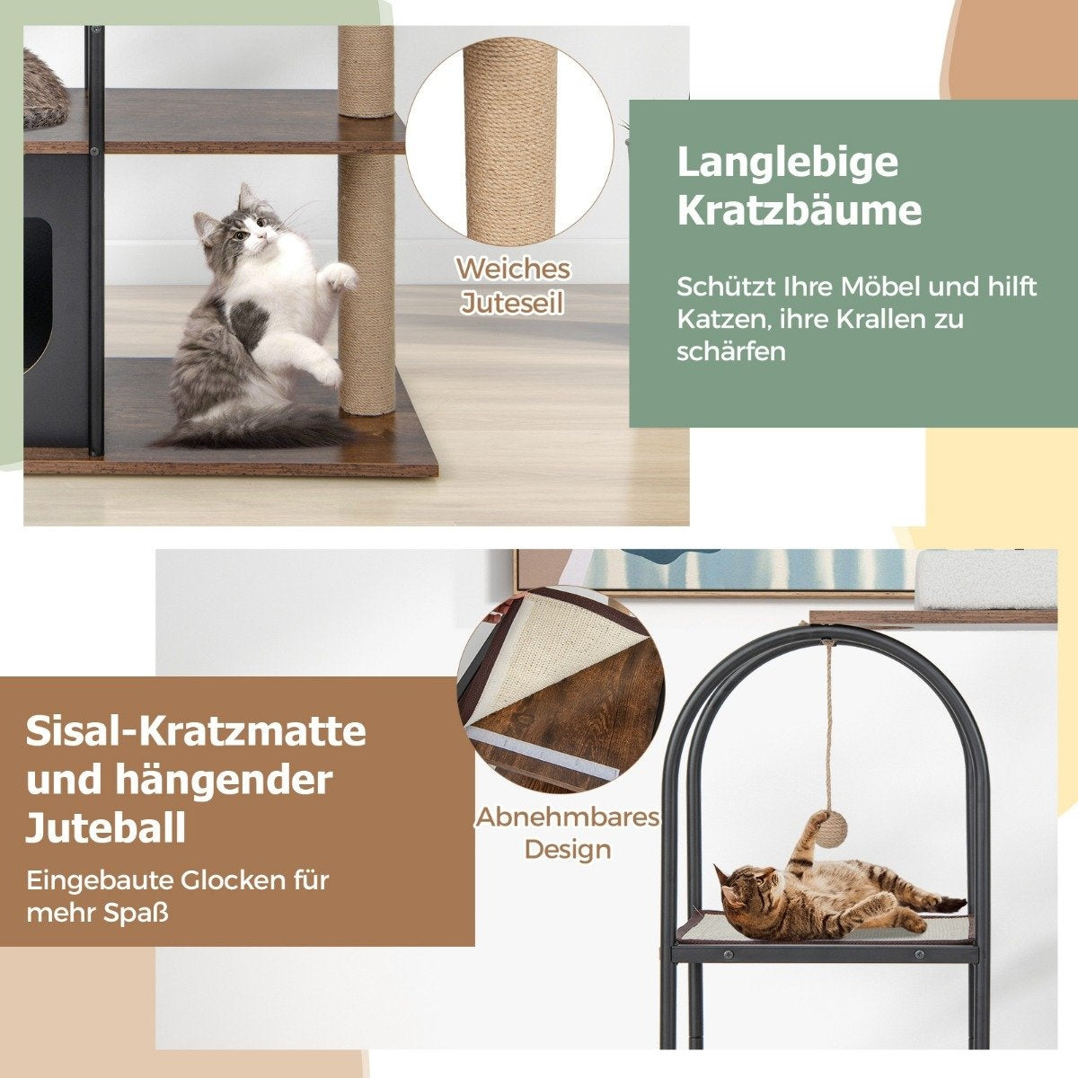 118 cm high cat tree tower with metal frame climbing furniture for cats