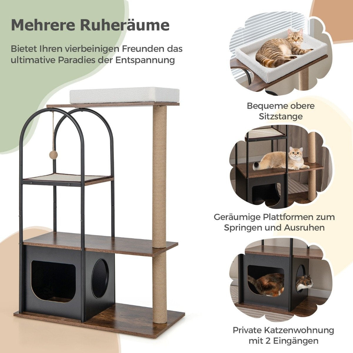 118 cm high cat tree tower with metal frame climbing furniture for cats