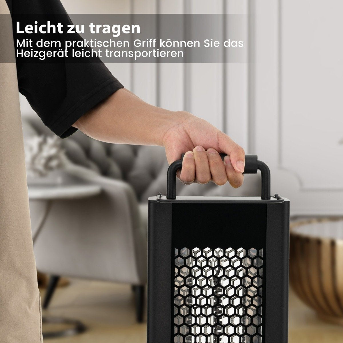 1200W freestanding heater with tipping and overheating protection, electric heater made of aluminum, patio heater, waterproof