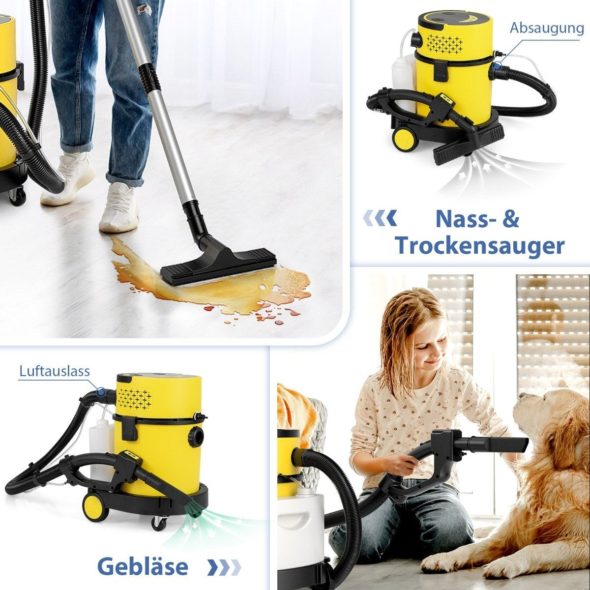 1200W wet and dry vacuum cleaner, portable 4-in-1 ash vacuum cleaner with 17 KPA suction power