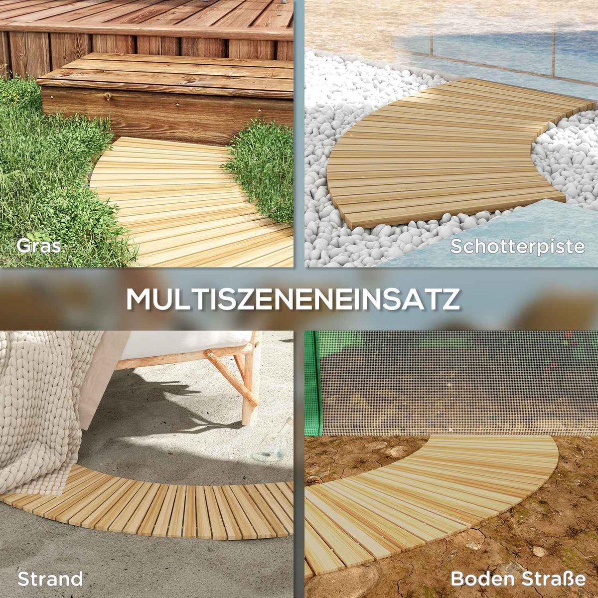 120 Cm Garden Path, Roller Path, Garden Step, Decorative Wooden Step Made Of Fir Wood, For Garden, Balcony, Natural