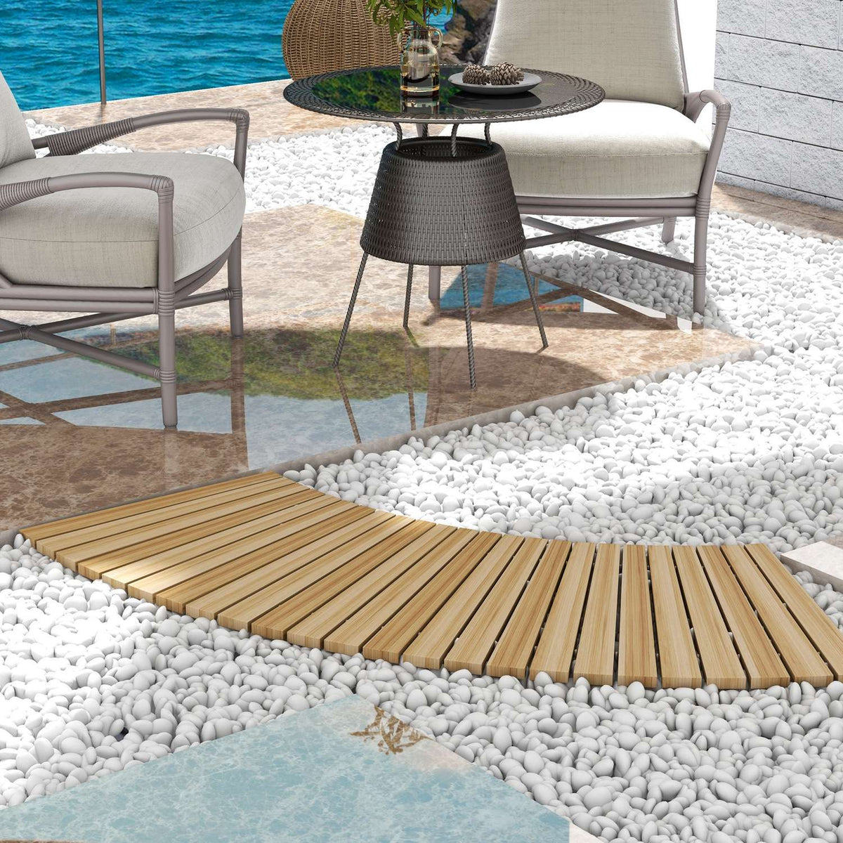 120 Cm Garden Path, Roller Path, Garden Step, Decorative Wooden Step Made Of Fir Wood, For Garden, Balcony, Natural