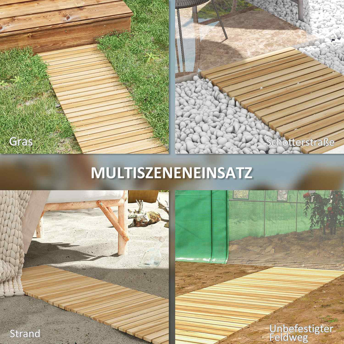 120 Cm Garden Path, Roller Path, Weatherproof Garden Step, Decorative Wooden Step Made Of Fir Wood, For Garden, Balcony, Nature