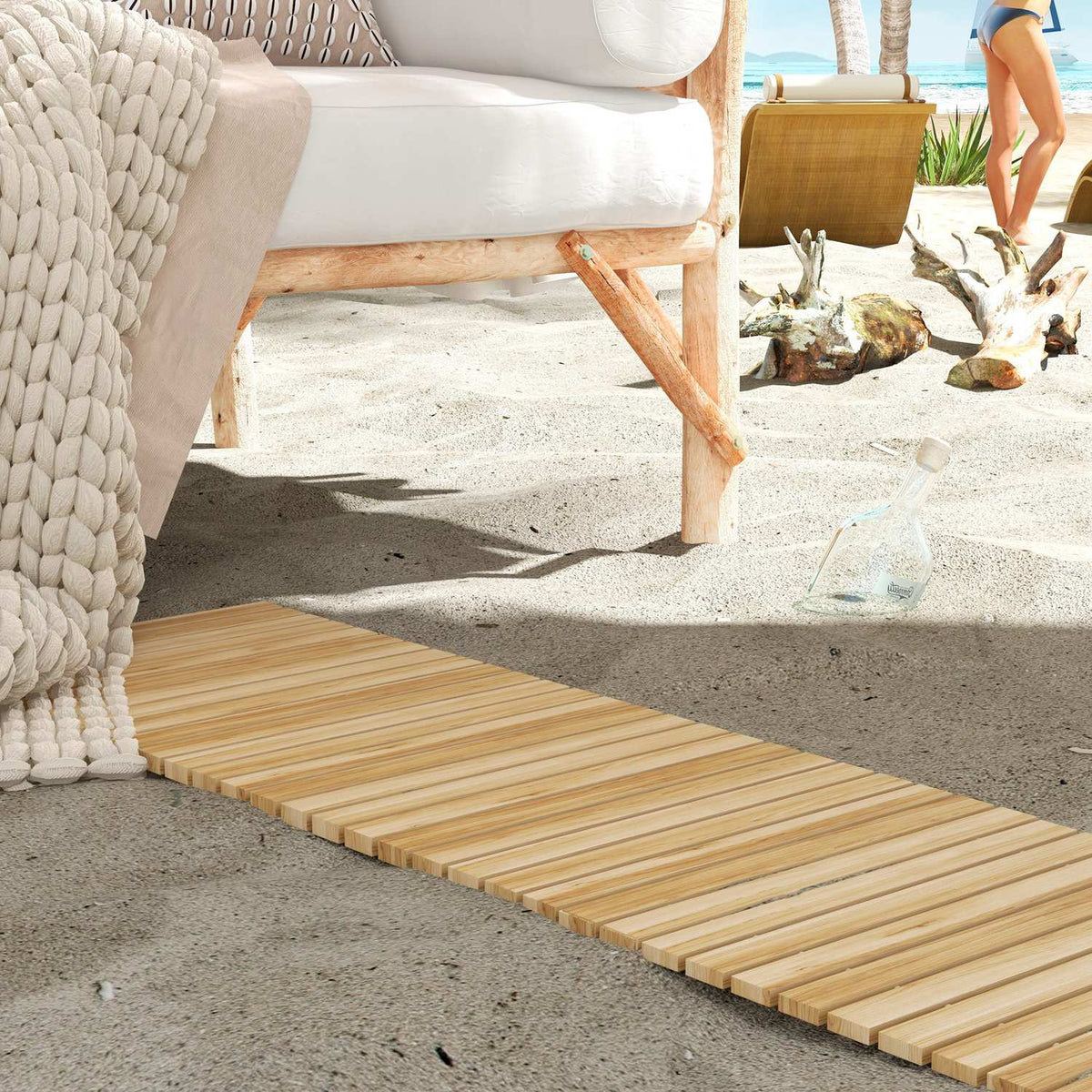 120 Cm Garden Path, Roller Path, Weatherproof Garden Step, Decorative Wooden Step Made Of Fir Wood, For Garden, Balcony, Nature
