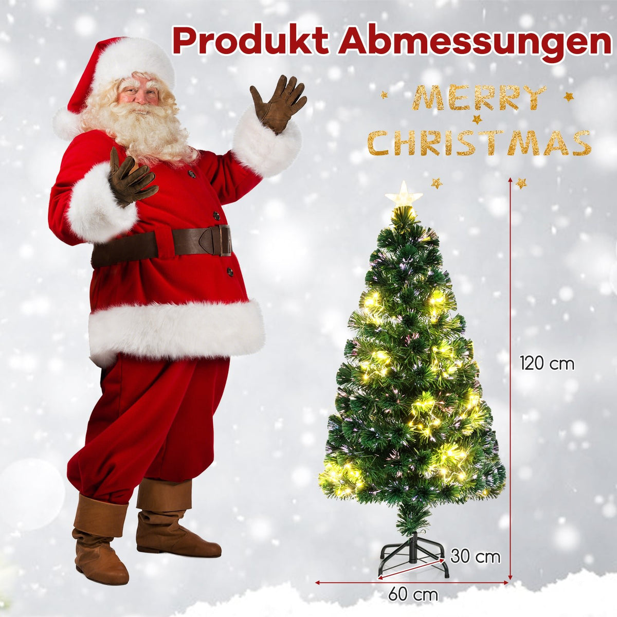 120cm Fiber Optic Christmas Tree with Lights, PVC, Stable Base