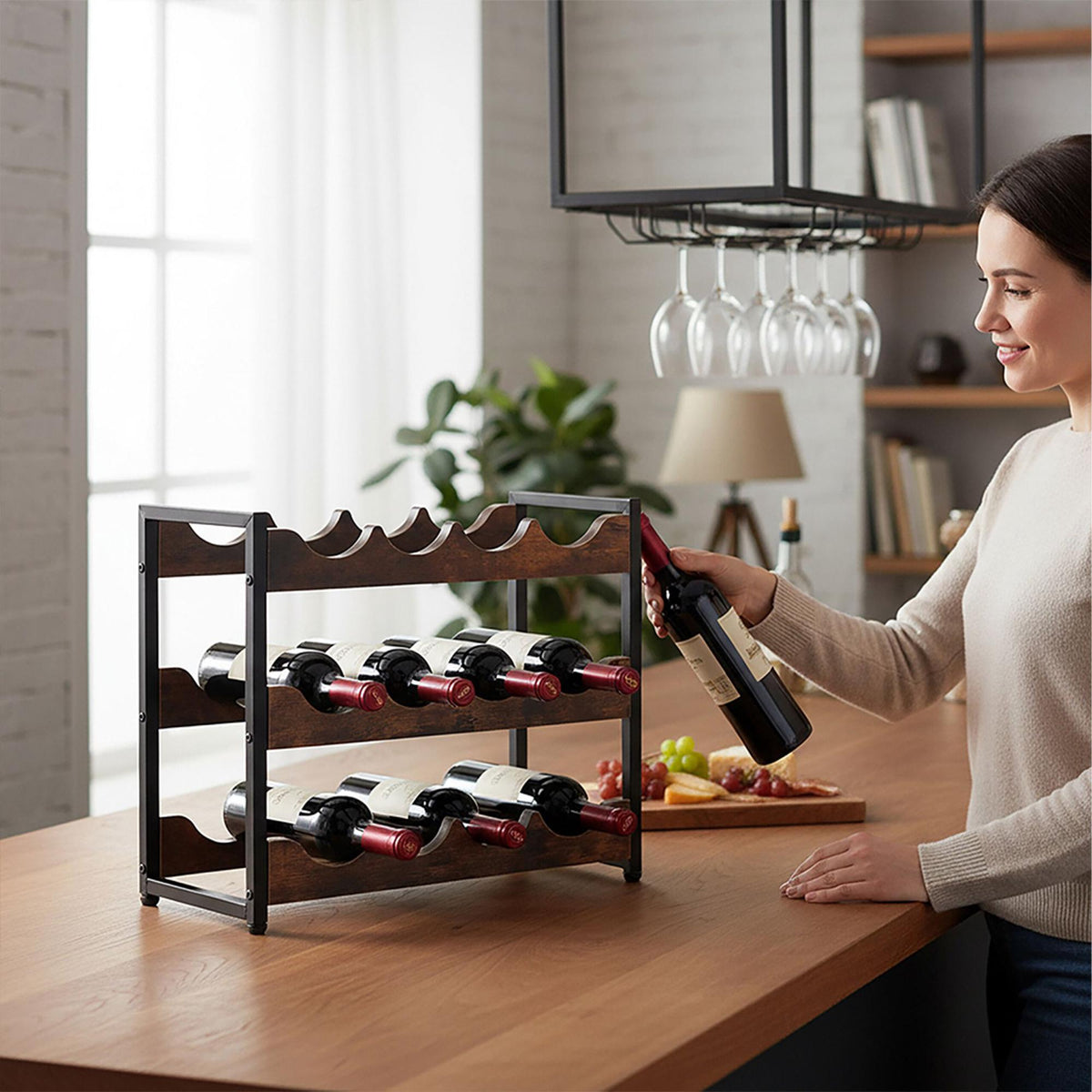 12-Bottle Industrial Wine Rack for Kitchen or Bar