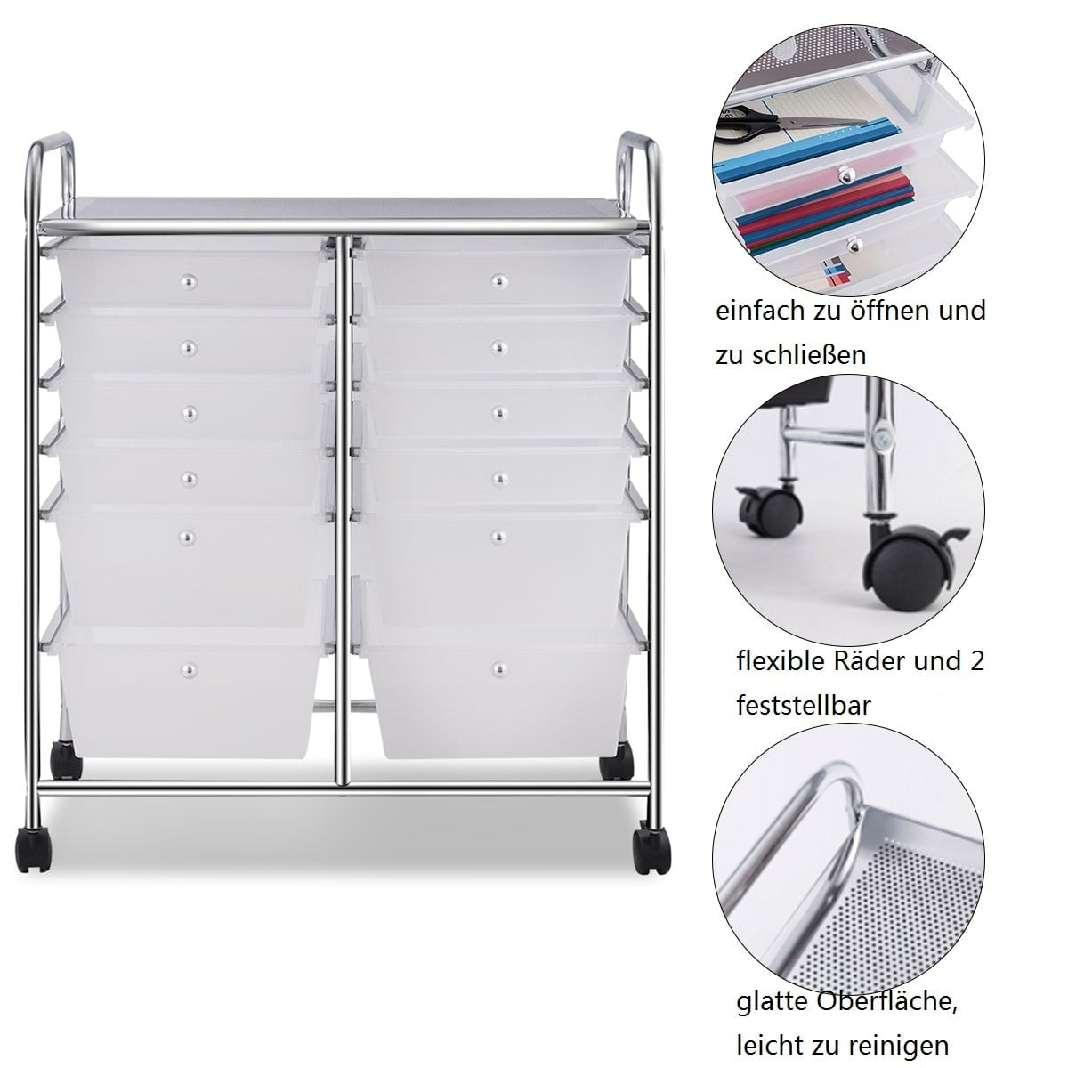 12-Drawer Rolling Cart with Metal Frame & Wheels