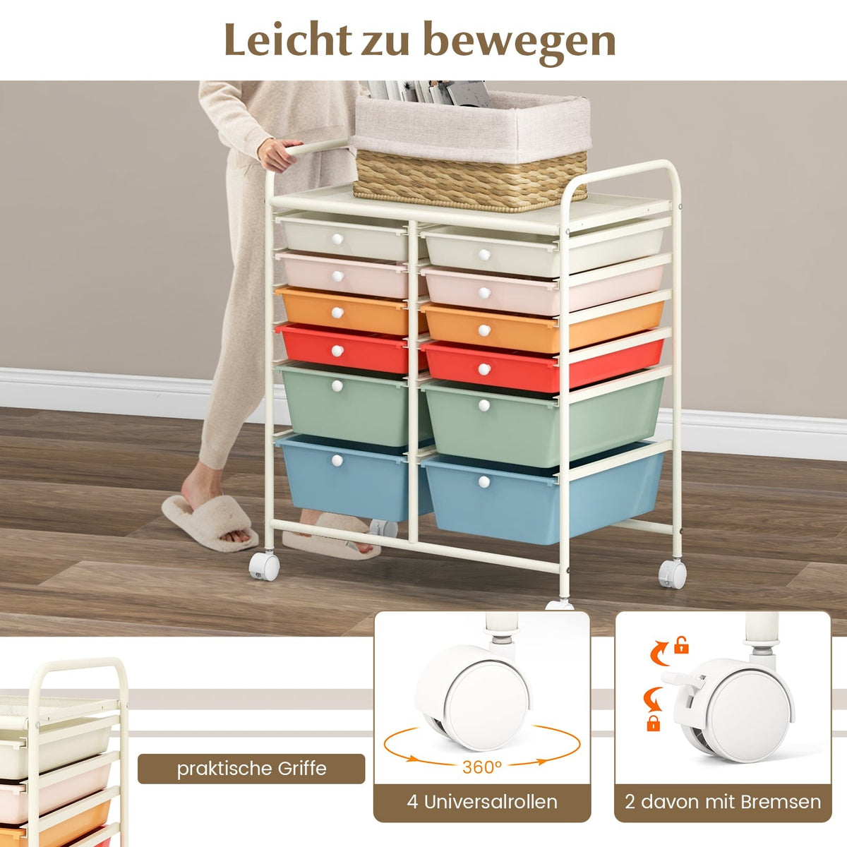 12-Drawer Rolling Cart with Metal Frame and Wheels