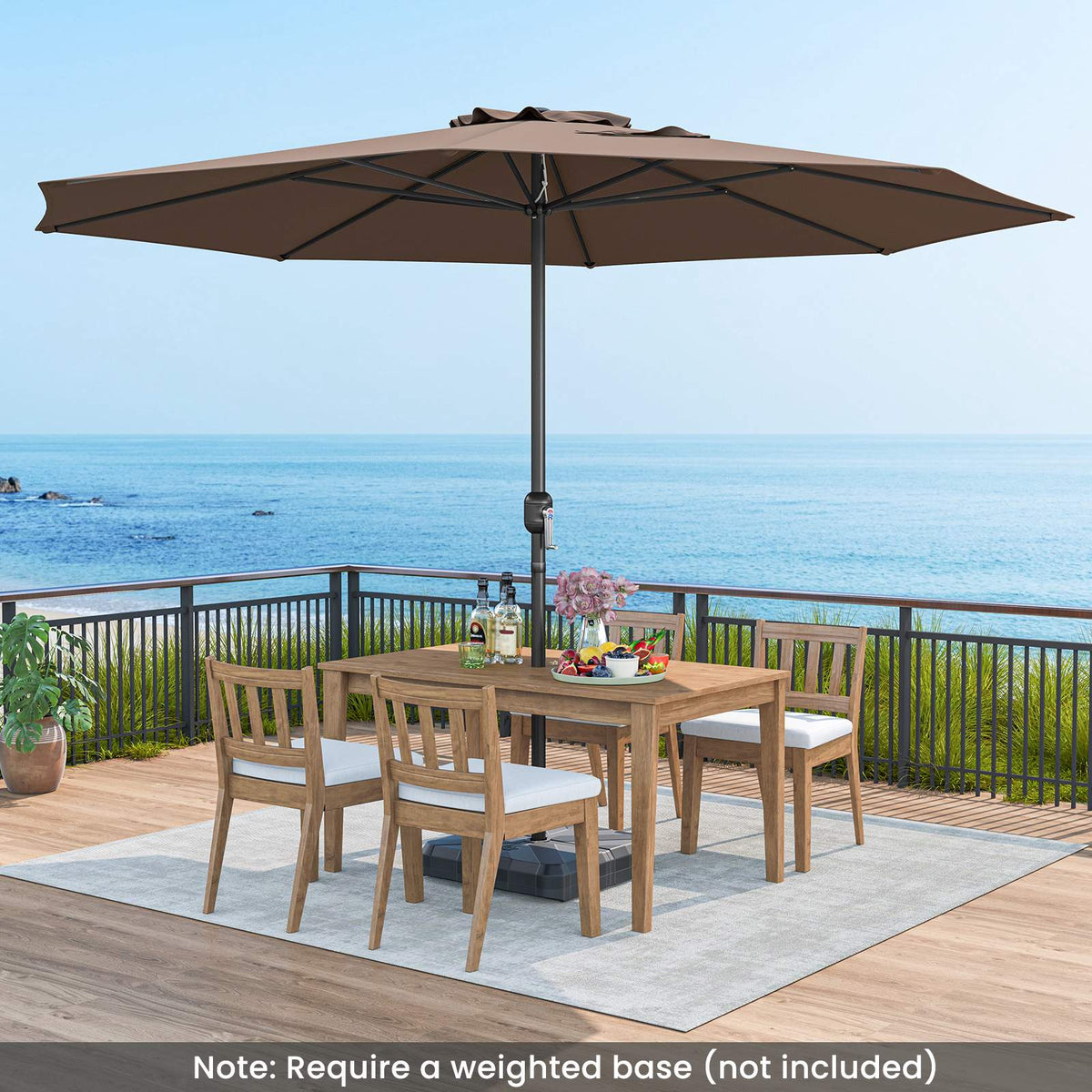 12 Ft Patio Umbrella With Crank Handle, 8 Ribs, Coffee
