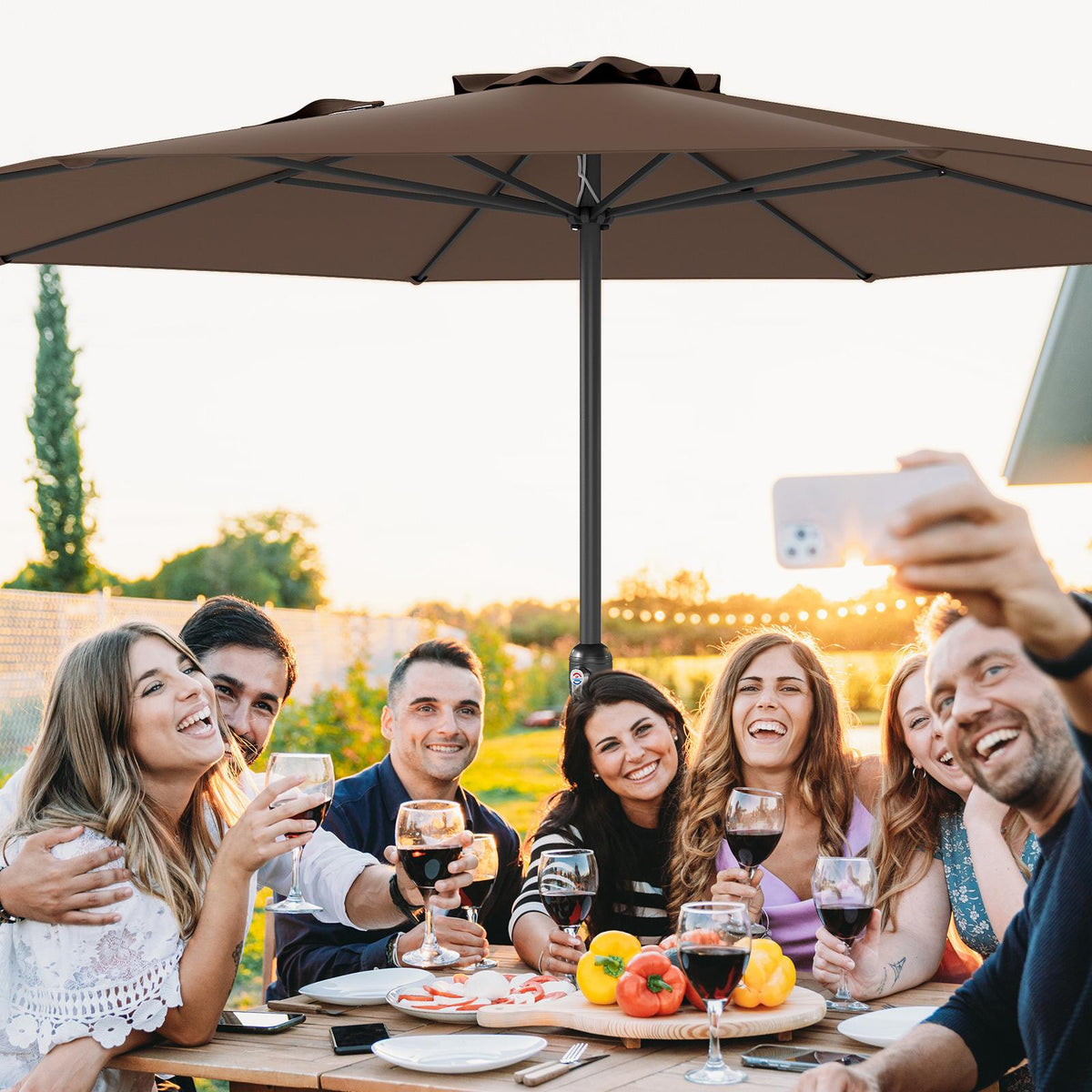 12 Ft Patio Umbrella With Crank Handle, 8 Ribs, Coffee