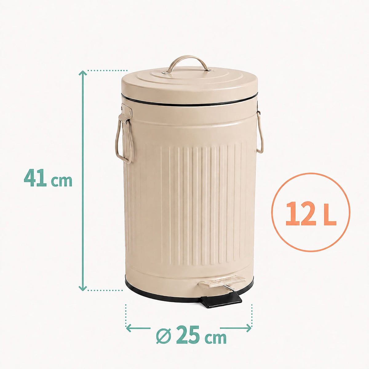 12L Beige Retro Pedal Bin with Soft-Close Lid