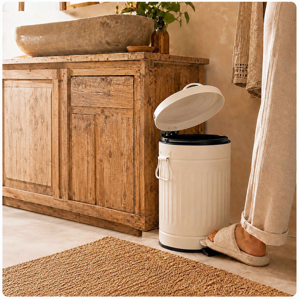 12L Beige Retro Pedal Bin with Soft-Close Lid