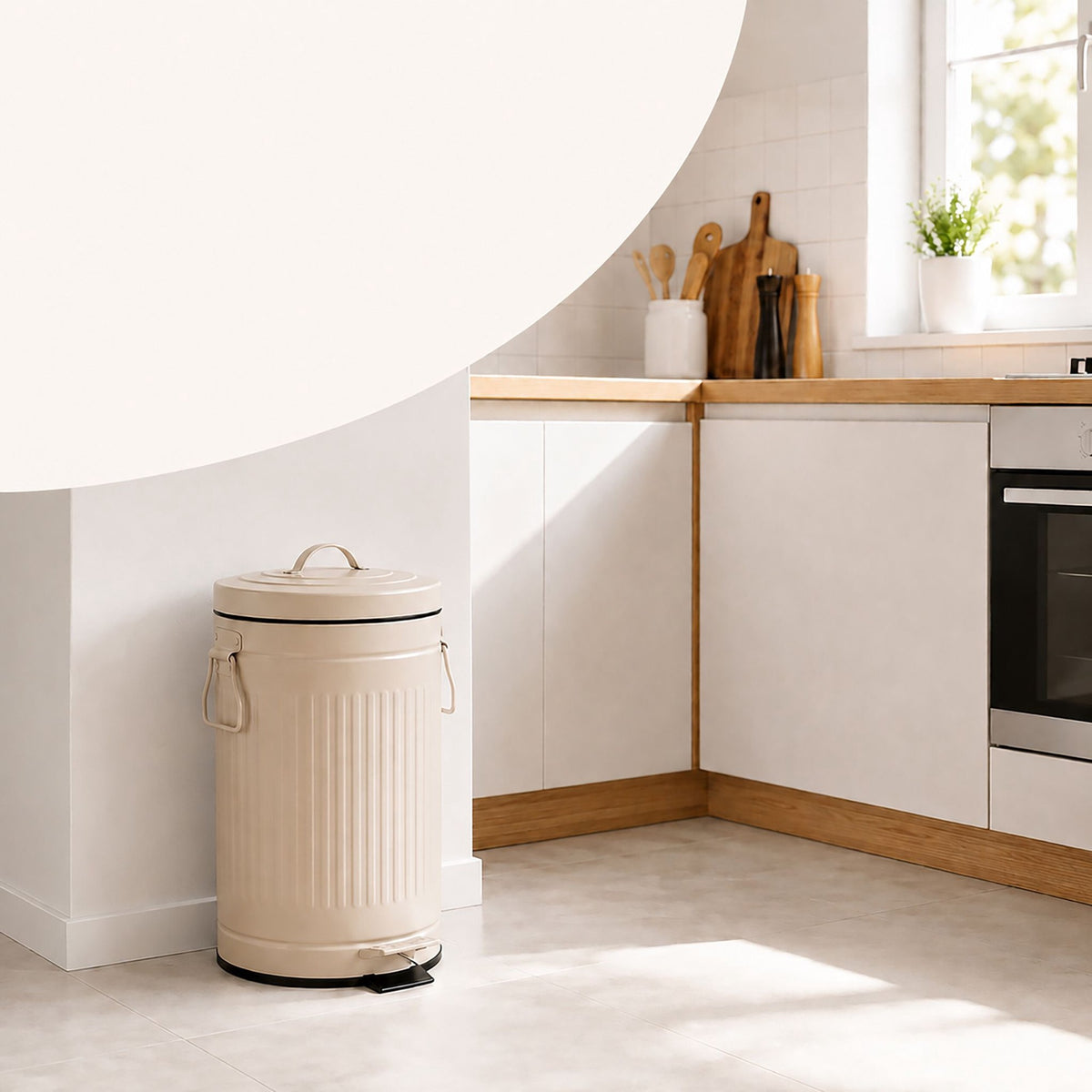 12L Beige Retro Pedal Bin with Soft-Close Lid