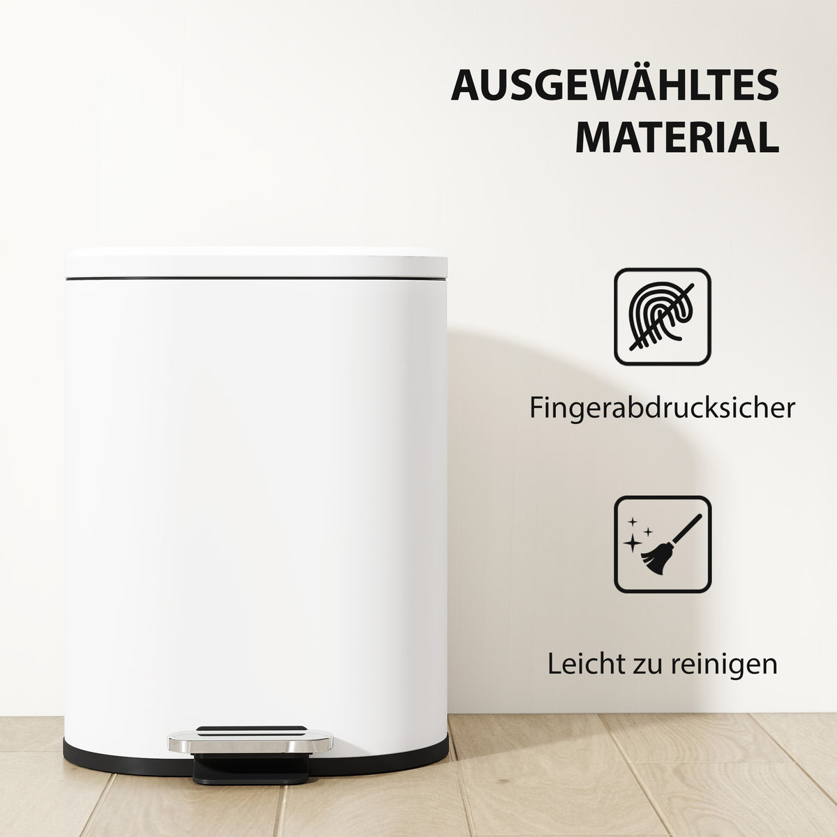 12L White Trash Can with Lid, Foot Pedal, Soft-Close