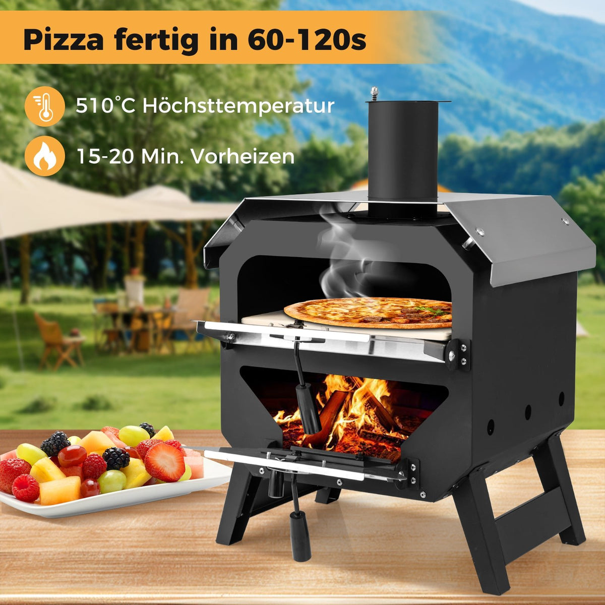 12" Portable Outdoor Pizza Oven with Stone & Cover