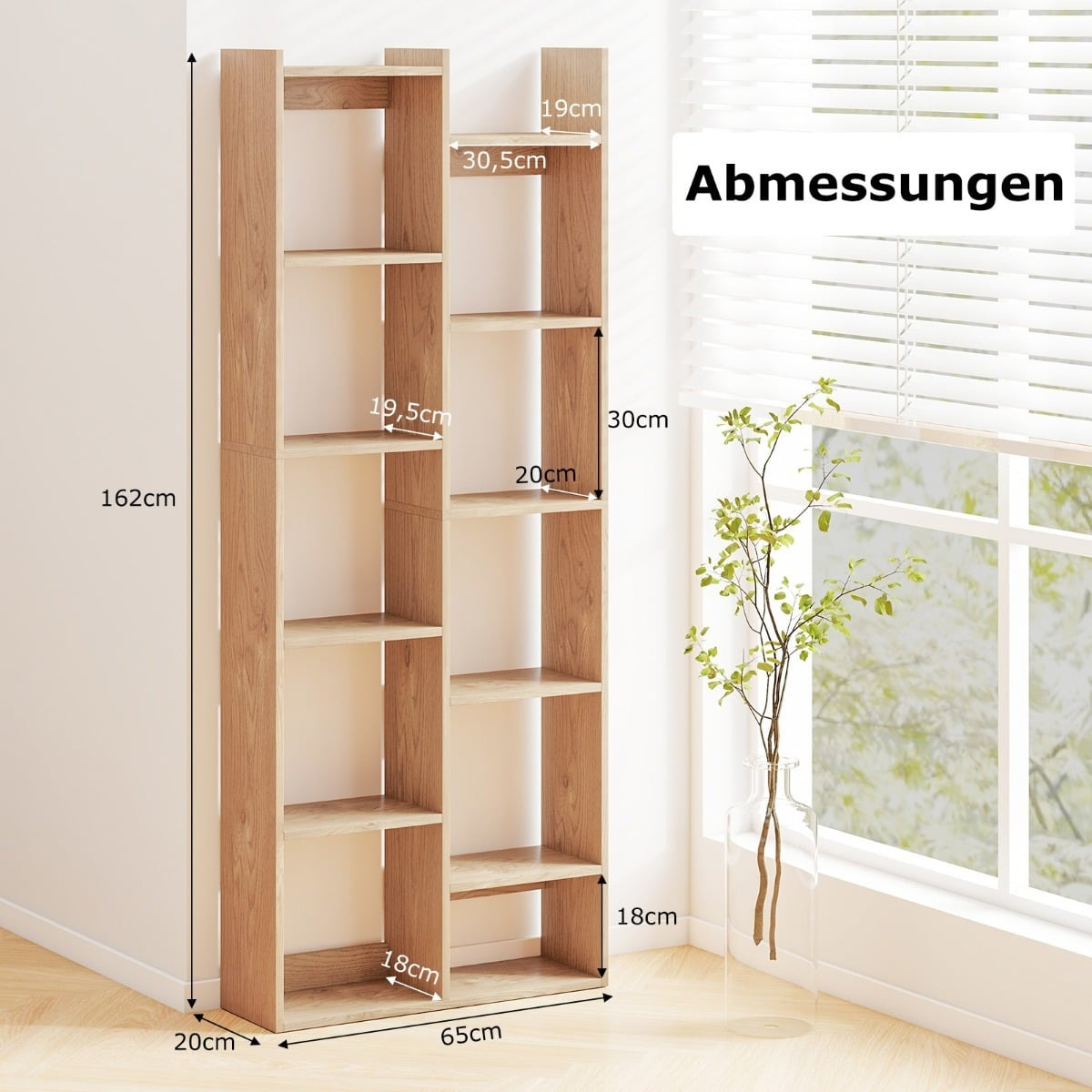 12-Tier Bookshelf with Anti-Tip Safety, Tree Design