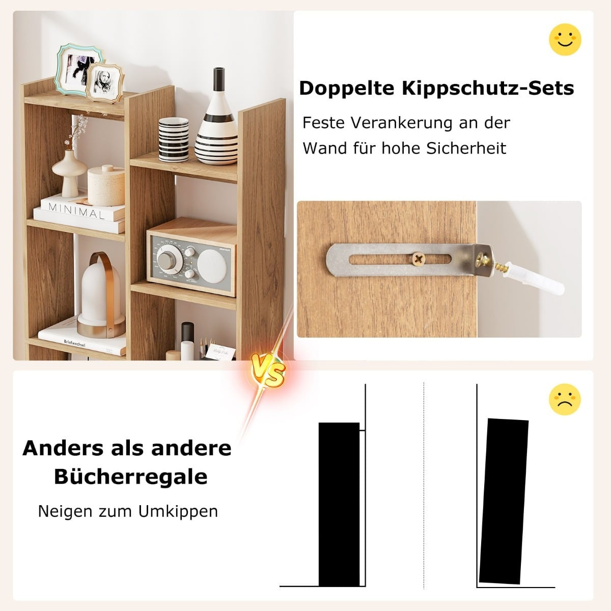 12-Tier Bookshelf with Anti-Tip Safety, Tree Design