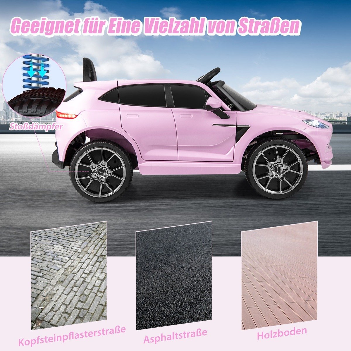 12V Aston Martin DBX children's car with 2.4G remote control 1.4-2.5 km/h pink