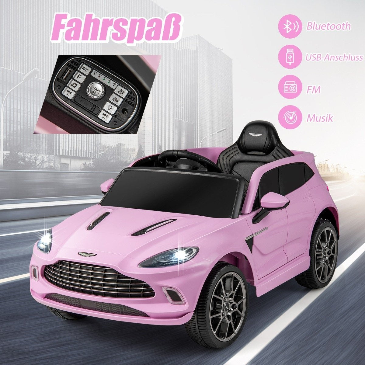 12V Aston Martin DBX children's car with 2.4G remote control 1.4-2.5 km/h pink