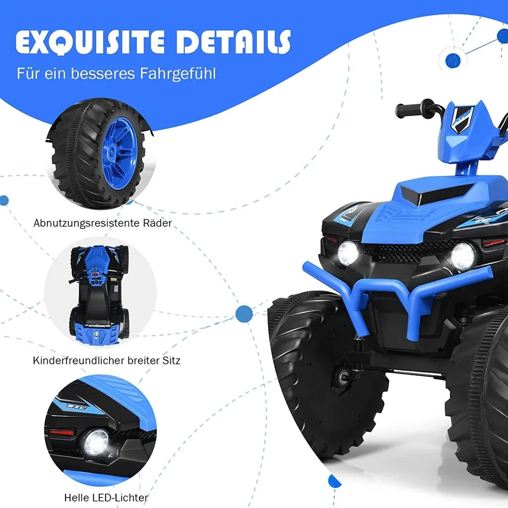 12V Electric Children's Quad with Headlight Mini Electric Quad with Music & Horn 4 Wheels Children's Quad 2.8-5 km/h for Children from 3 Years Blue