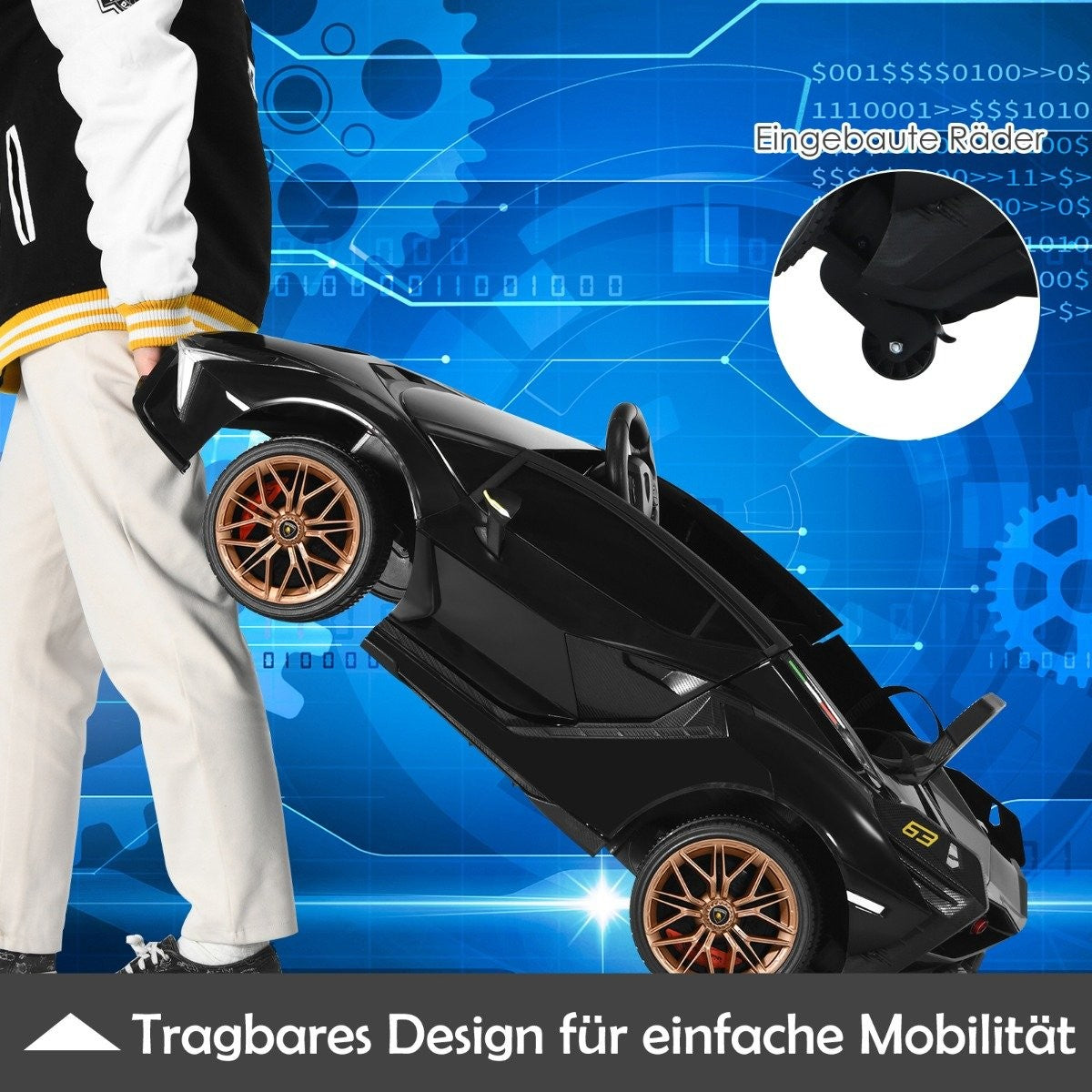 12V Kids Electric Car with Remote, Black, 108x64x41 cm