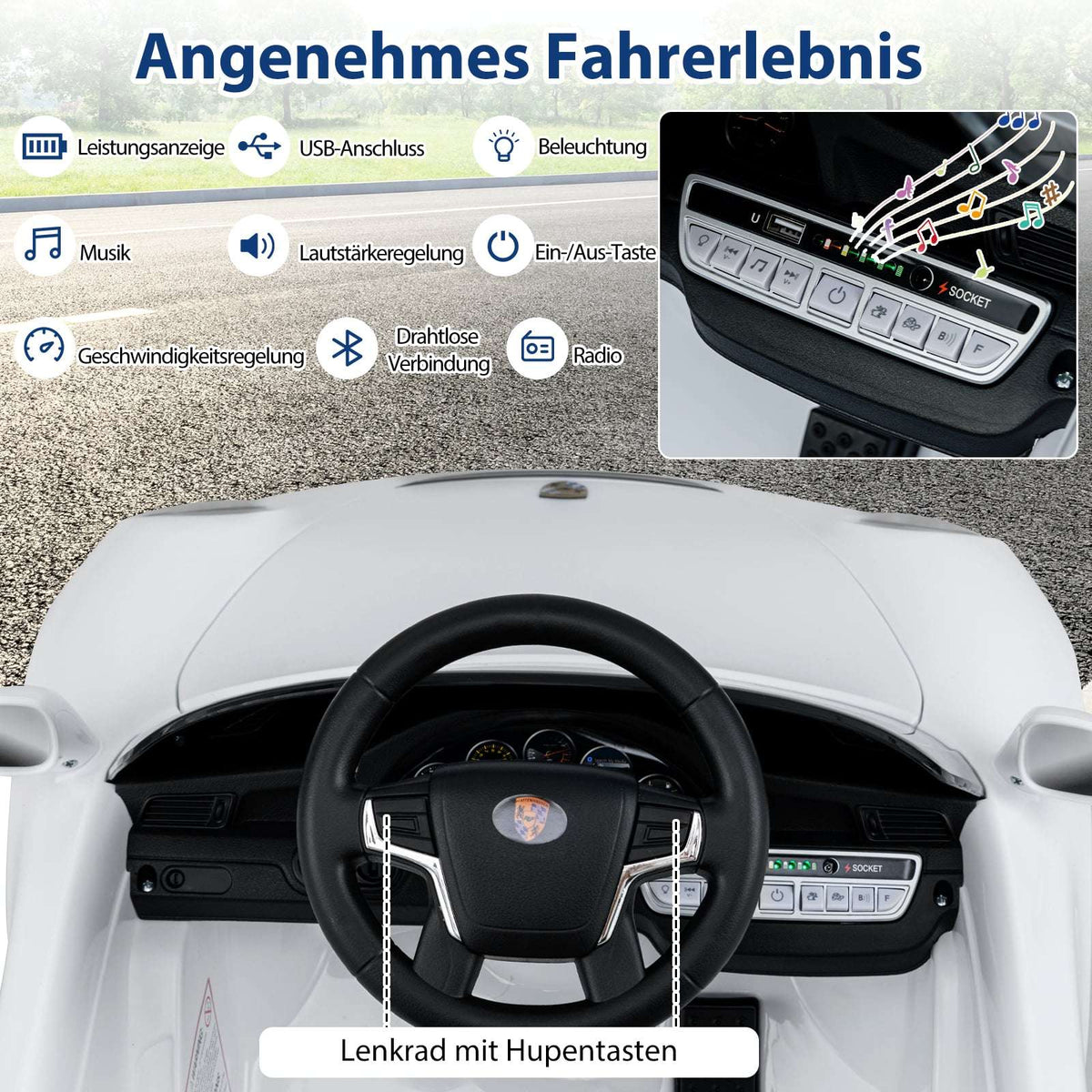 12V Kids Electric Car with Remote, Licensed Porsche, White