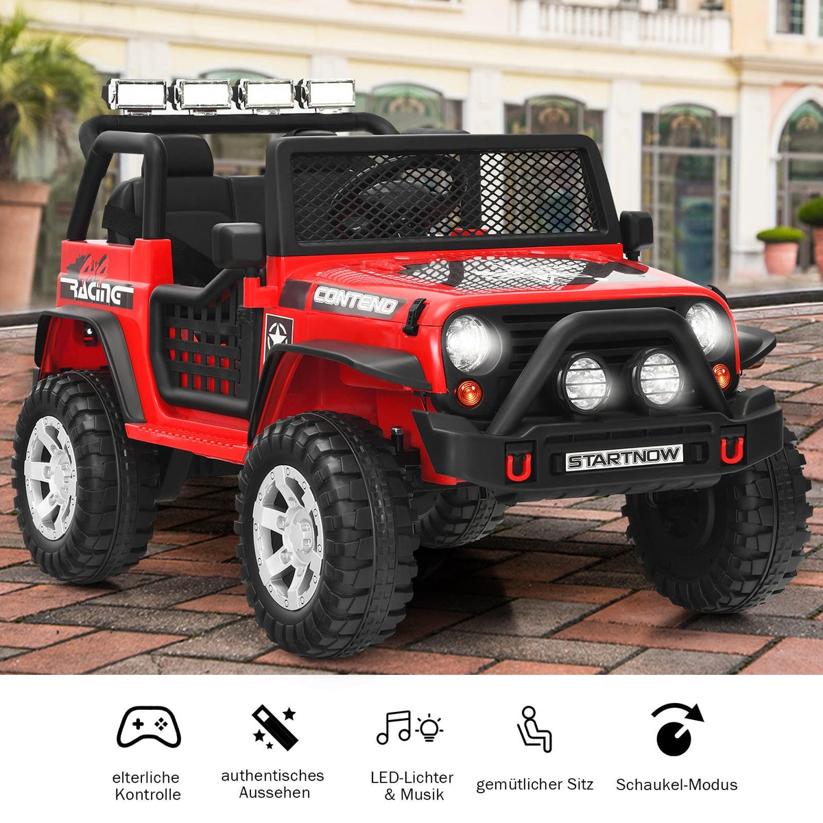 12V Kids Electric Car with Remote, Lights, Music, Red