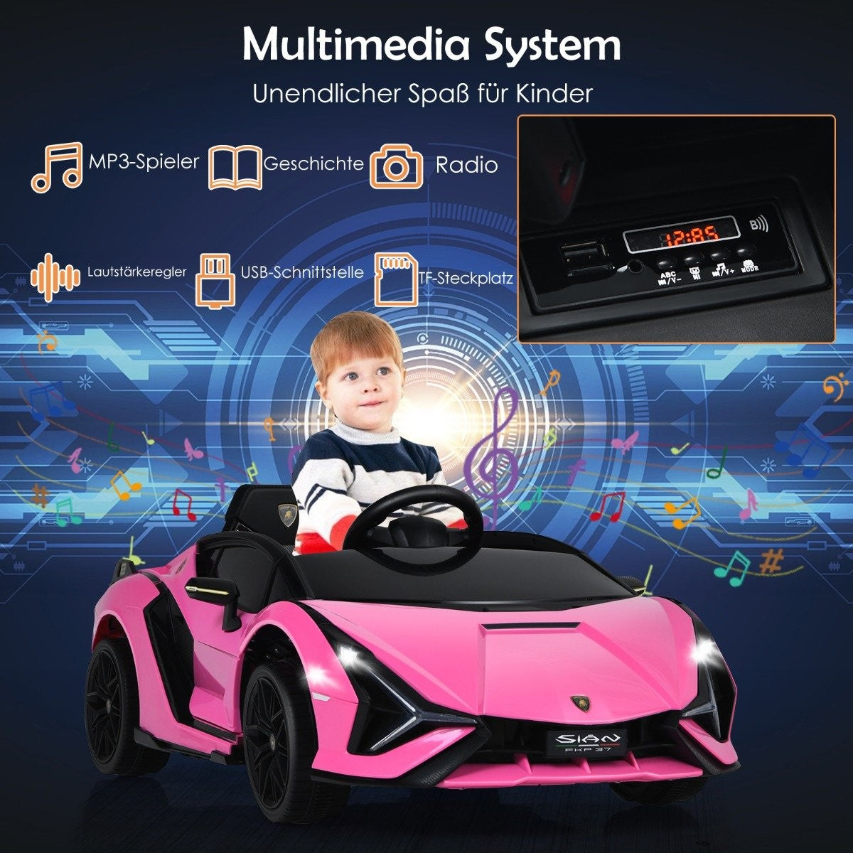 12V Kids Electric Car with Remote, Music, LED Lights