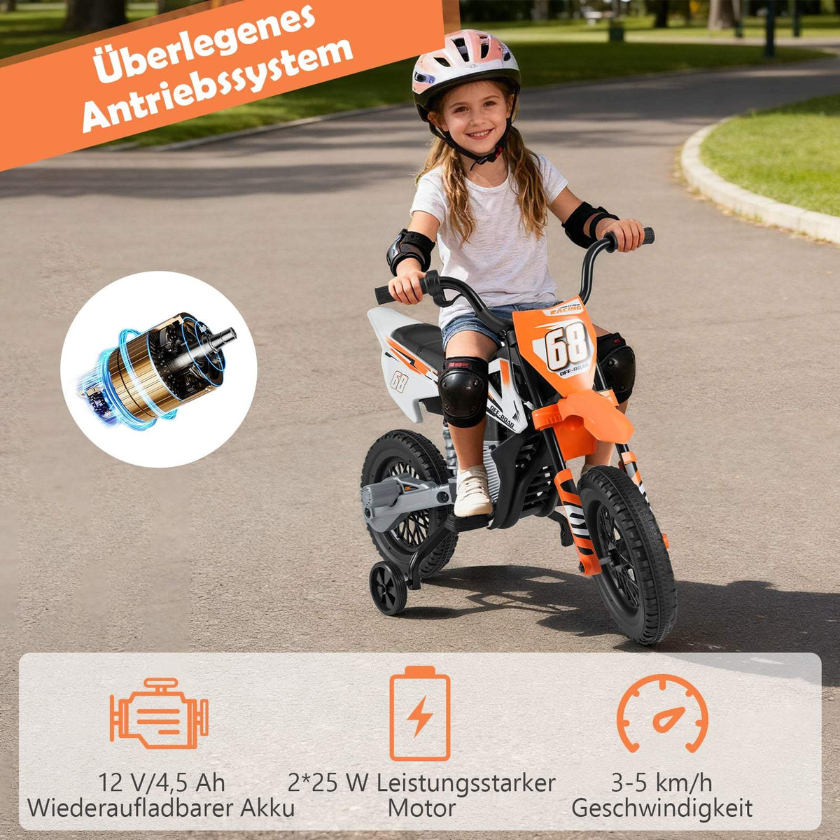 12V Kids Electric Motorcycle with Removable Training Wheels