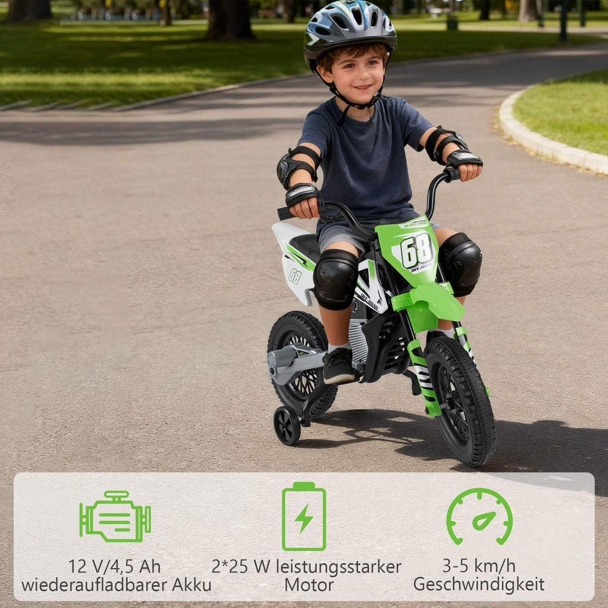 12V Kids Electric Motorcycle with Removable Training Wheels