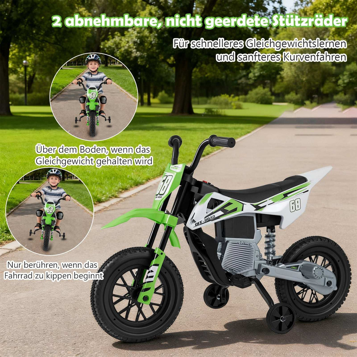 12V Kids Electric Motorcycle with Removable Training Wheels