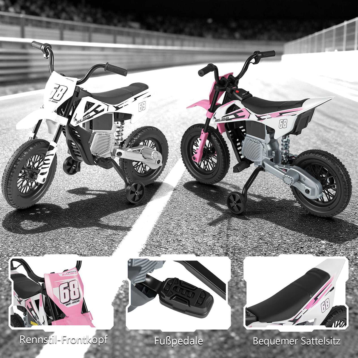 12V Kids Electric Motorcycle with Training Wheels, Pink