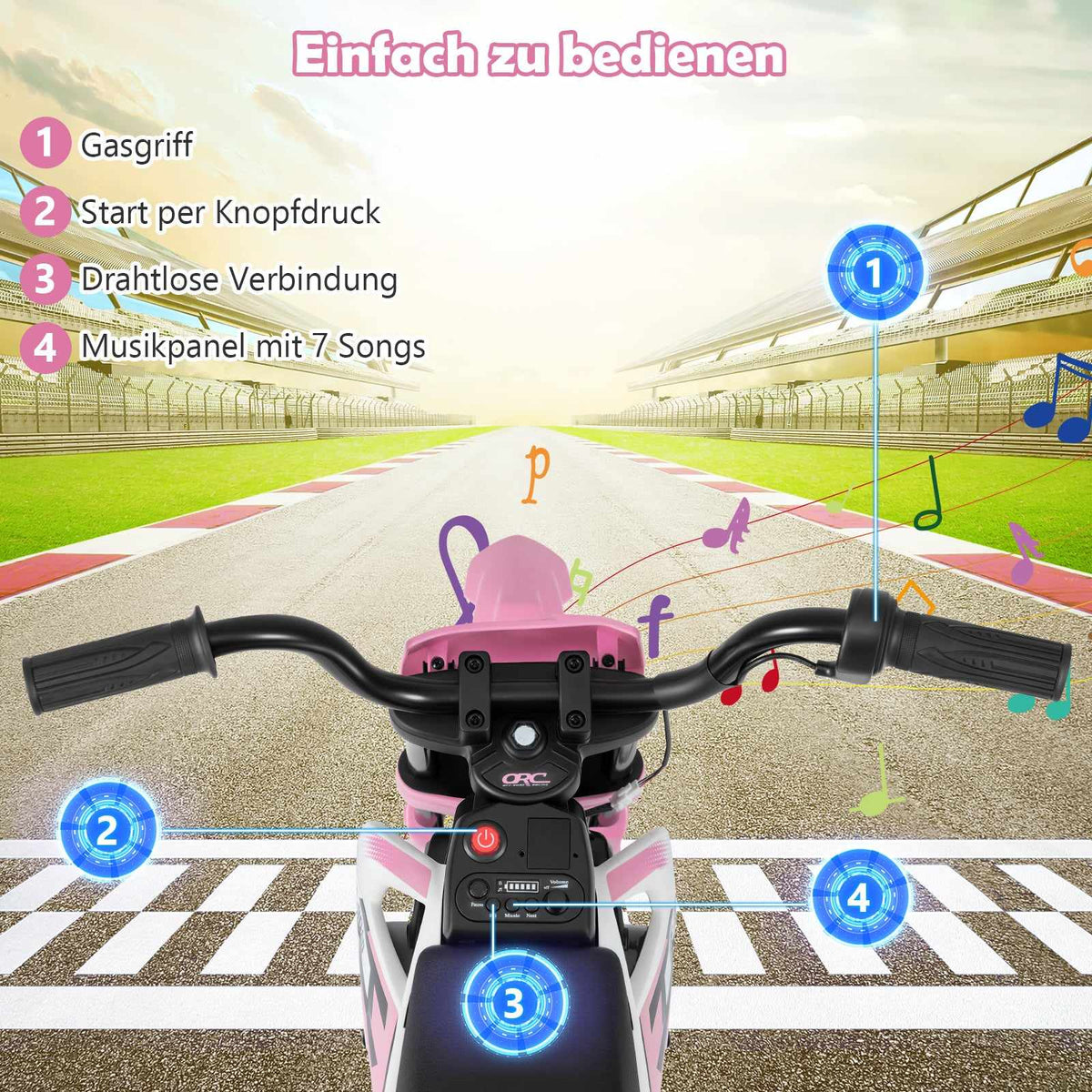 12V Kids Electric Motorcycle with Training Wheels, Pink