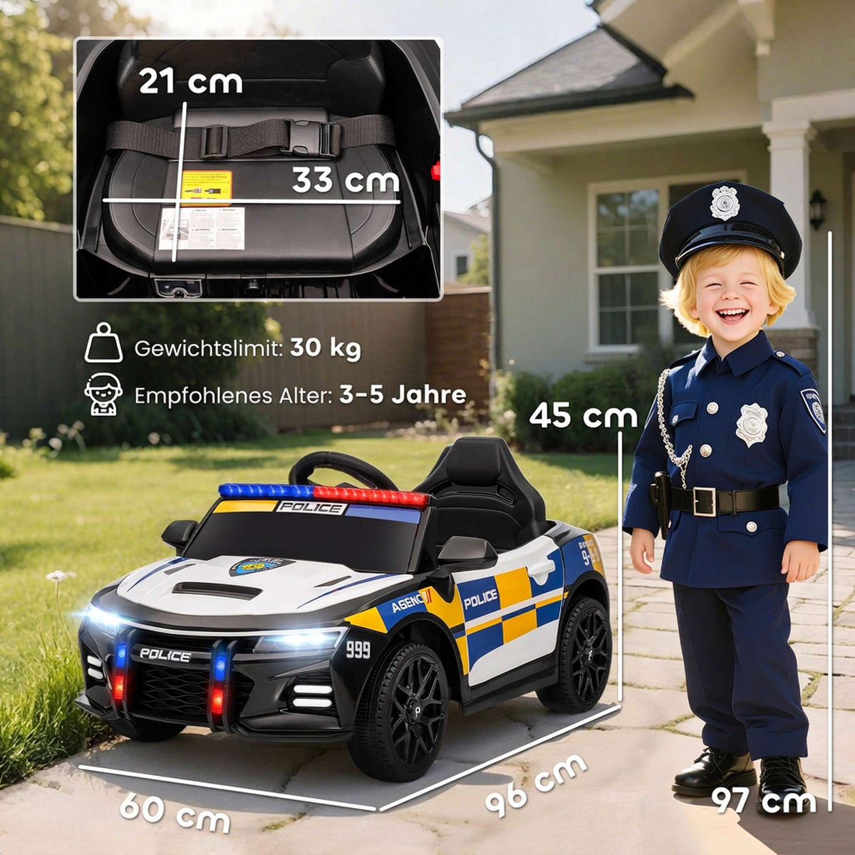 12V Kids Electric Police Car with Remote, Siren, Lights