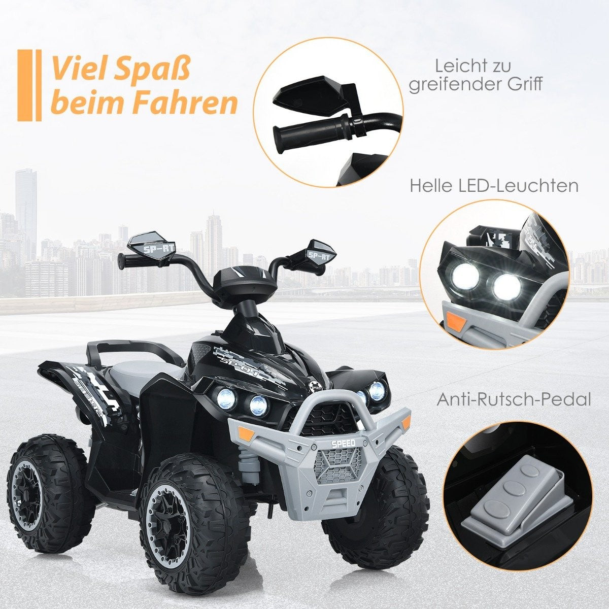 12V Kids Electric Quad with Music, Horn, LED Lights