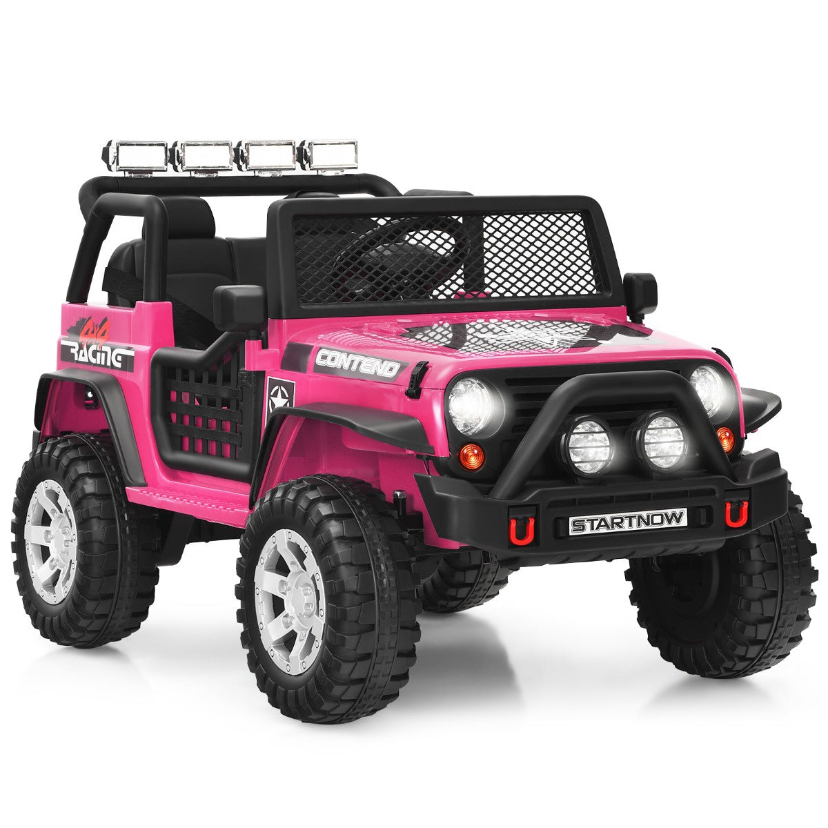 12V Kids Electric Ride-On Car, Remote, Lights, Pink