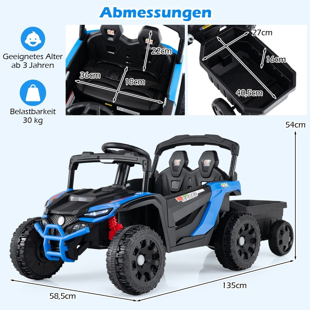 12V Kids Ride-On Tractor with Remote & Detachable Trailer