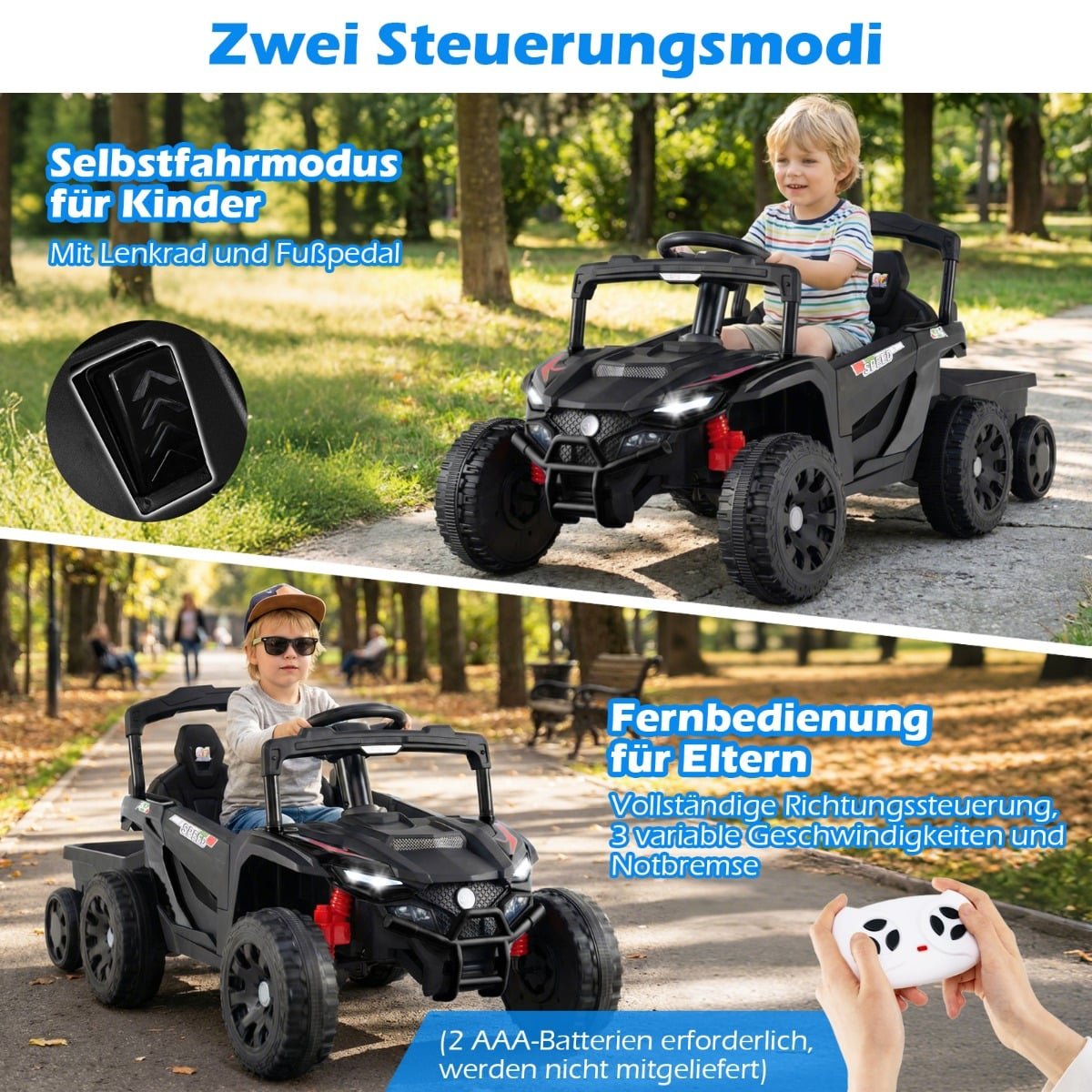 12V Kids Ride-On Tractor with Remote & Trailer, Black