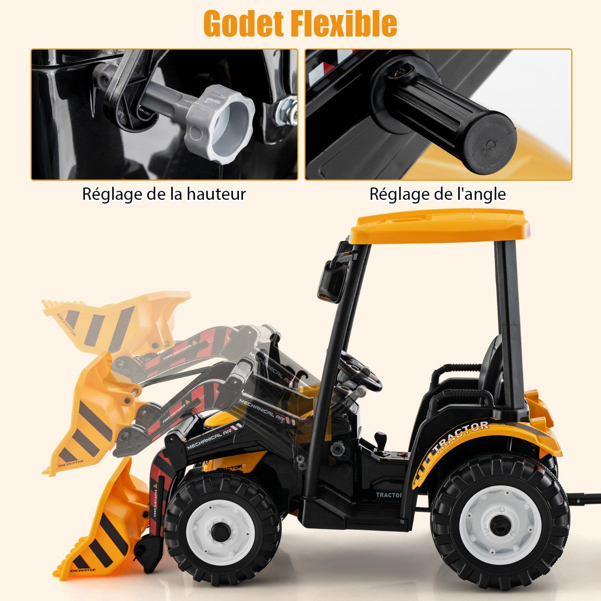 12V Kids Ride-On Tractor with Trailer, Shovel, Remote Control