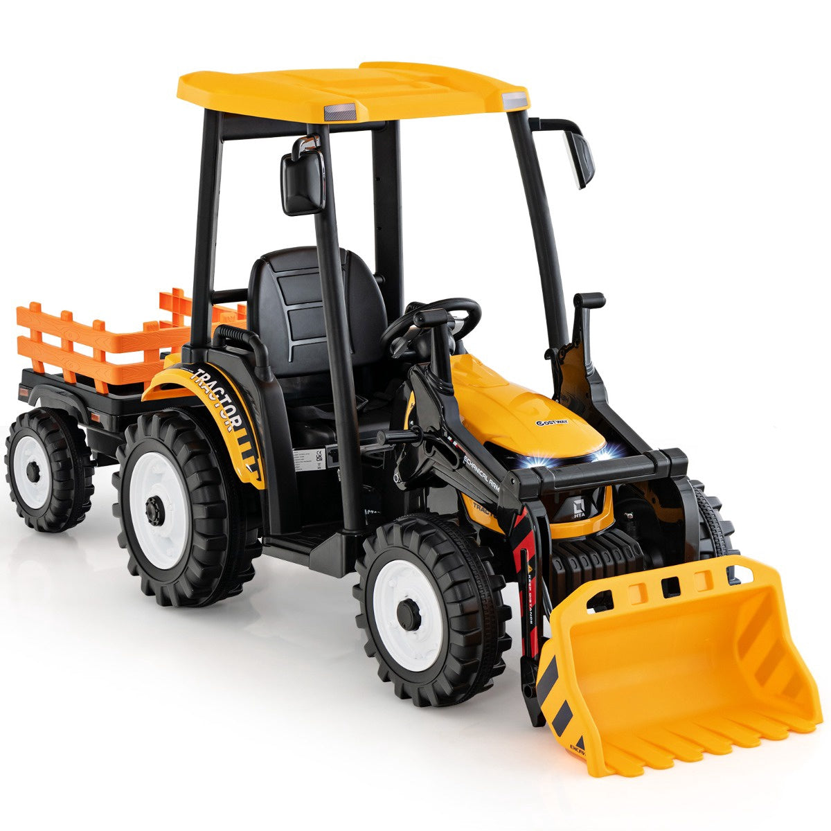 12V Kids Ride-On Tractor with Trailer, Shovel, Remote Control